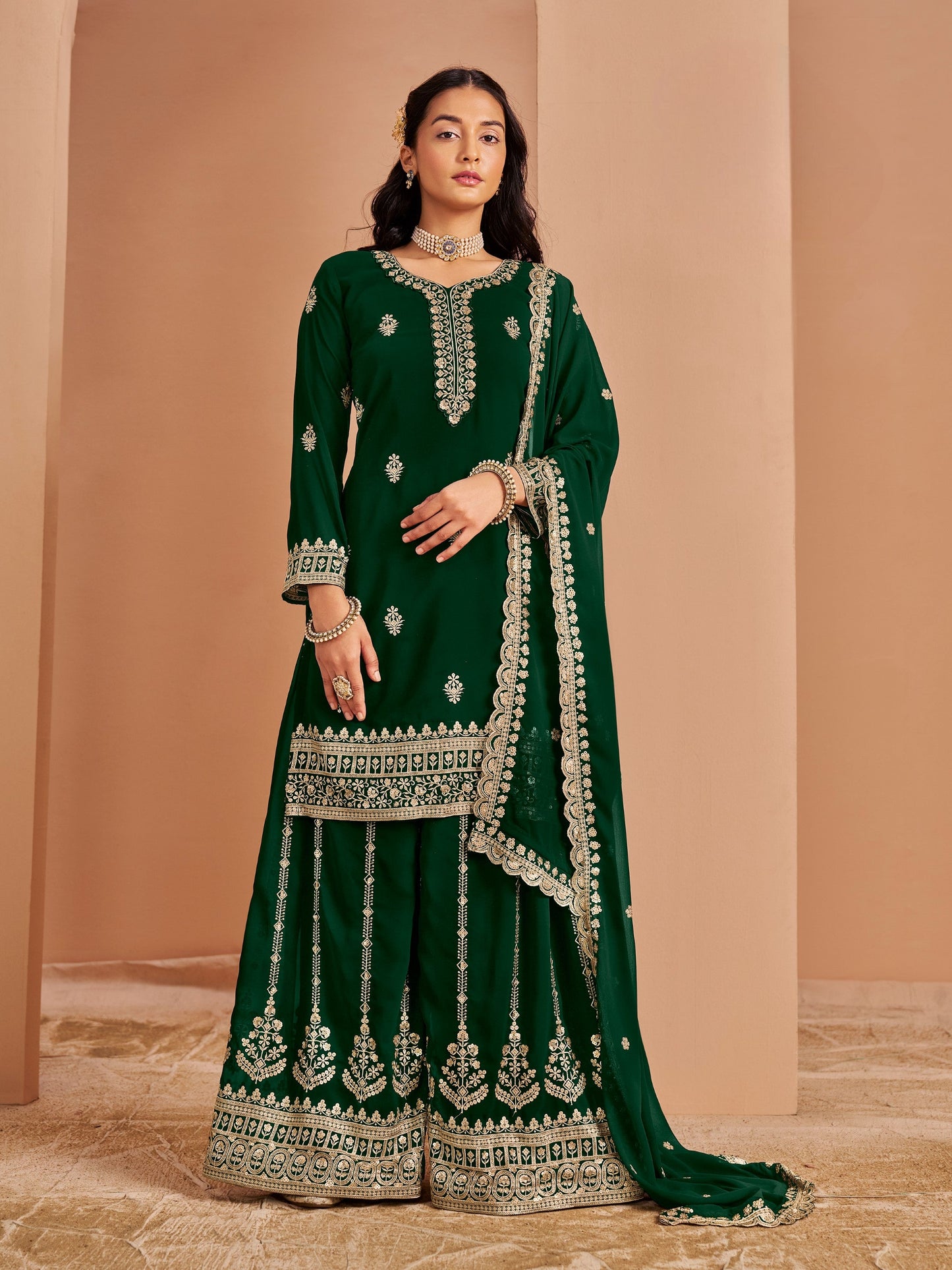 Anaita Dark Green Premium Georgette Embroidered Salwar Suit