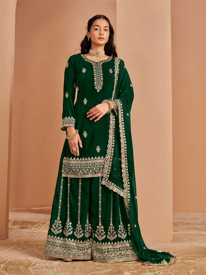 Anaita Dark Green Premium Georgette Embroidered Salwar Suit