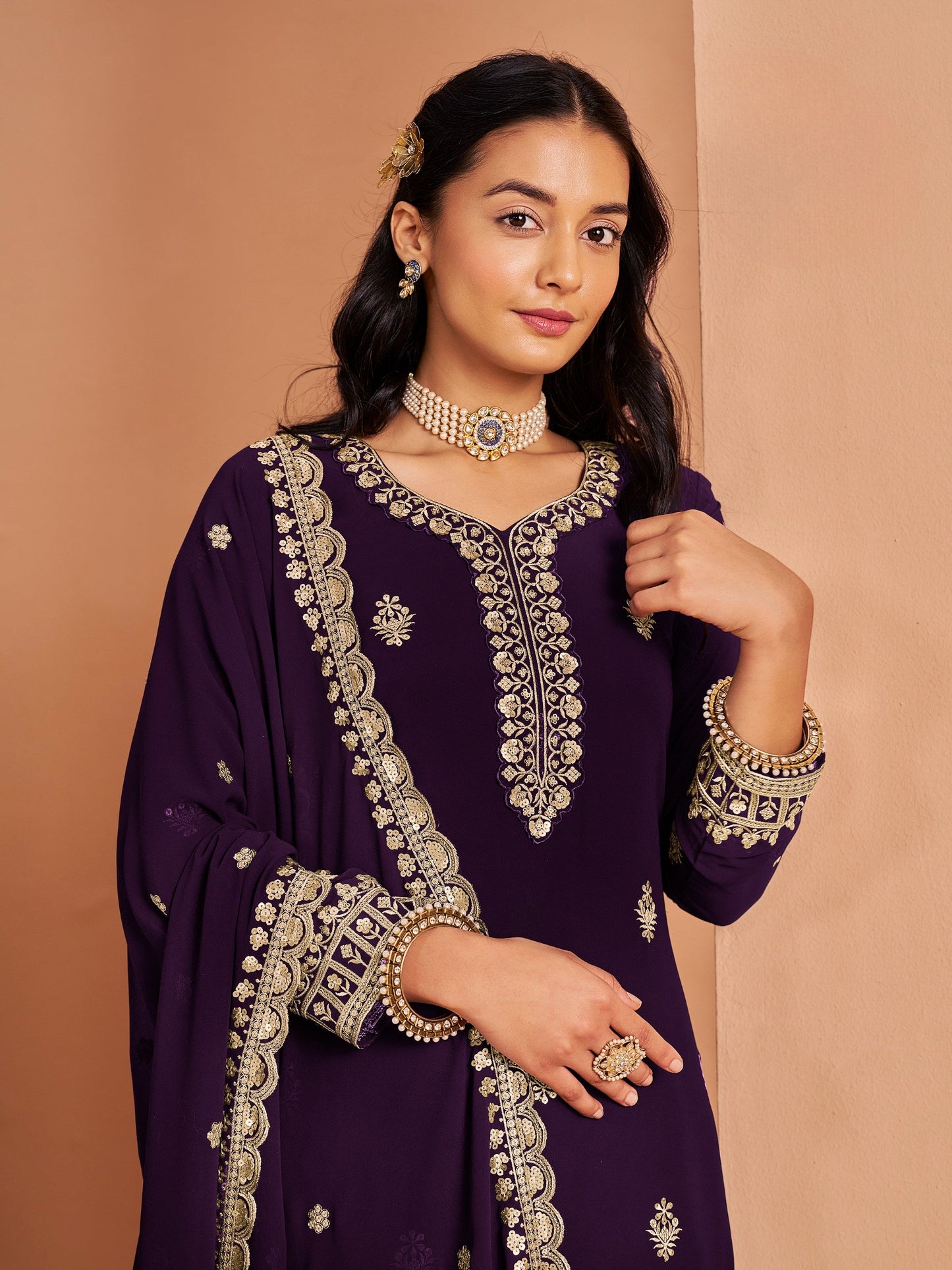 Anaita Purple Premium Georgette Embroidered Salwar Suit