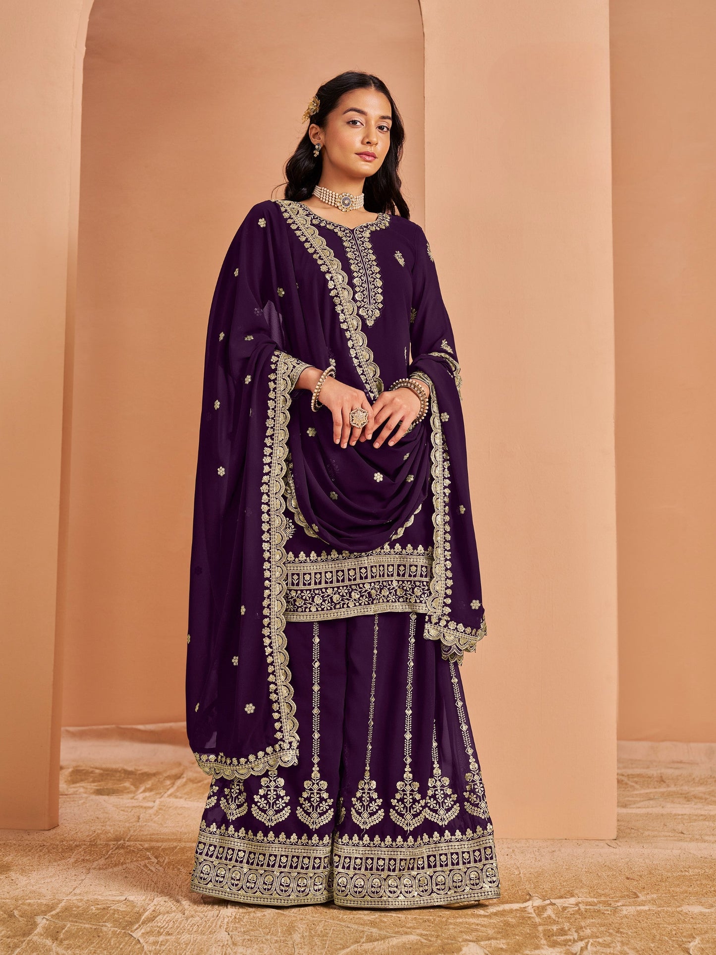 Anaita Purple Premium Georgette Embroidered Salwar Suit