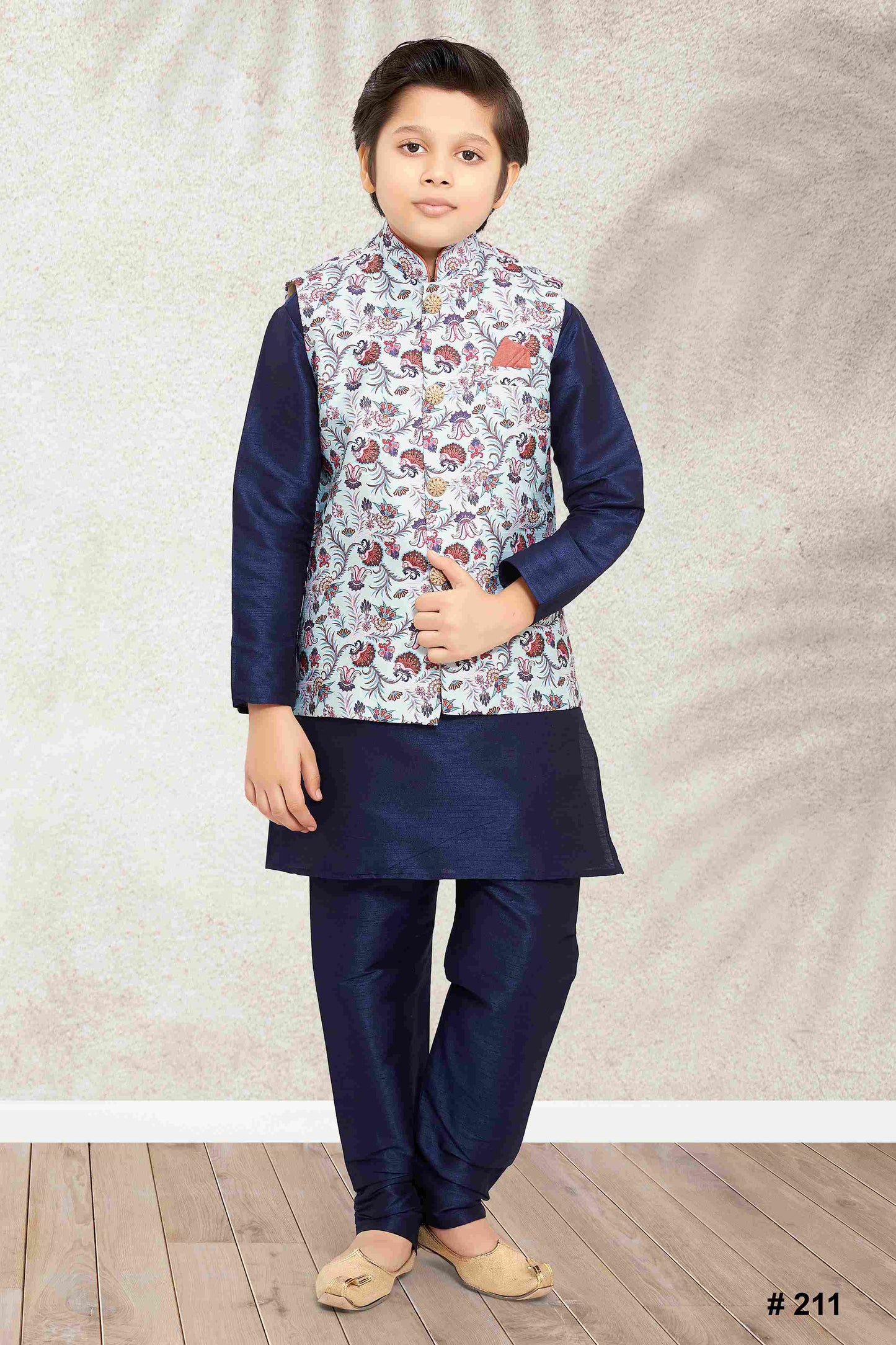Raivat Ethnic Banarasi Silk Digital Printed Kurta Pajama With Jacket In Sky Blue Colour