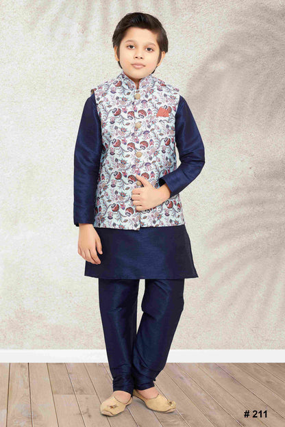 Raivat Ethnic Banarasi Silk Digital Printed Kurta Pajama With Jacket In Sky Blue Colour
