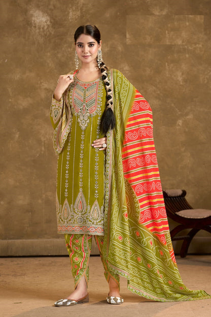 Anaita Green Chinon Sequence Embroidered Readymade Salwar Suit