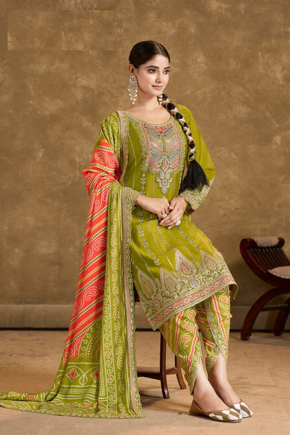 Anaita Green Chinon Sequence Embroidered Readymade Salwar Suit