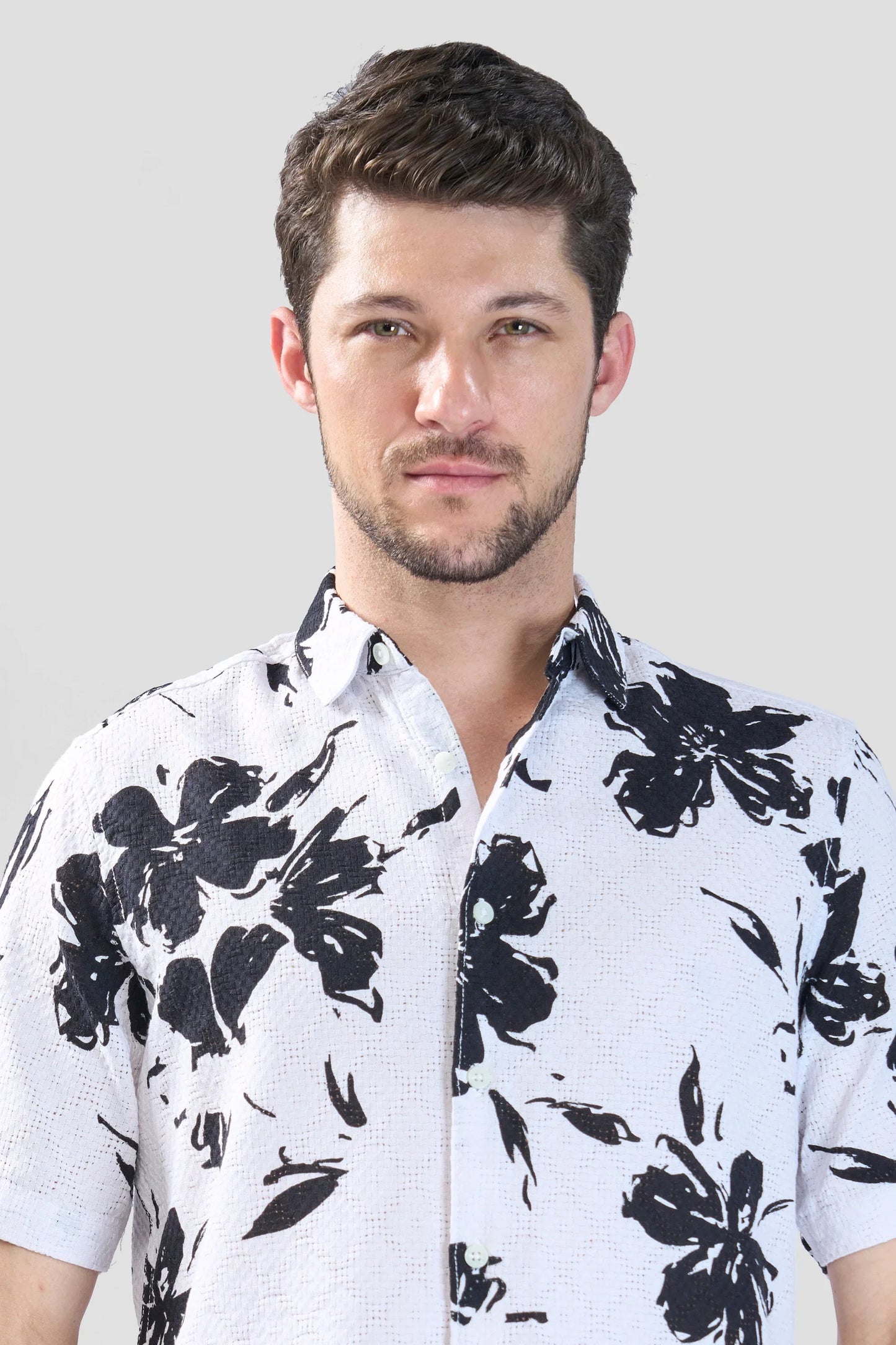 Xkind White Floral Printed Textured Regular Fit Shirt