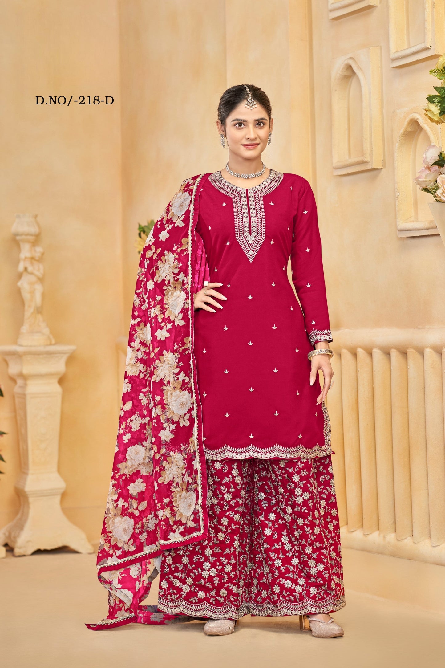 Anaita Red Roman Silk Embroidered Salwar Suit