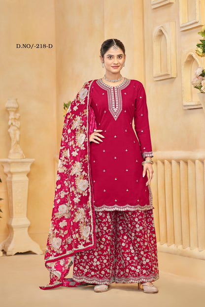 Anaita Red Roman Silk Embroidered Salwar Suit