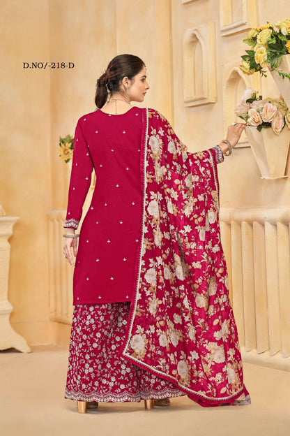 Anaita Red Roman Silk Embroidered Salwar Suit