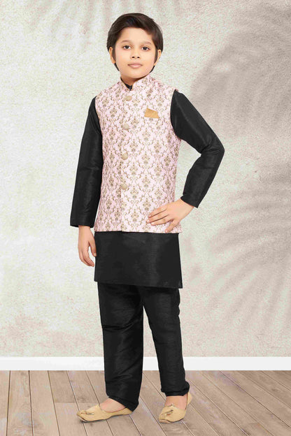 Raivat Ethnic Banarasi Silk Digital Printed Kurta Pajama With Jacket In Light Pink Colour