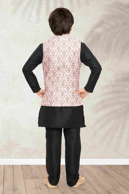 Raivat Ethnic Banarasi Silk Digital Printed Kurta Pajama With Jacket In Light Pink Colour