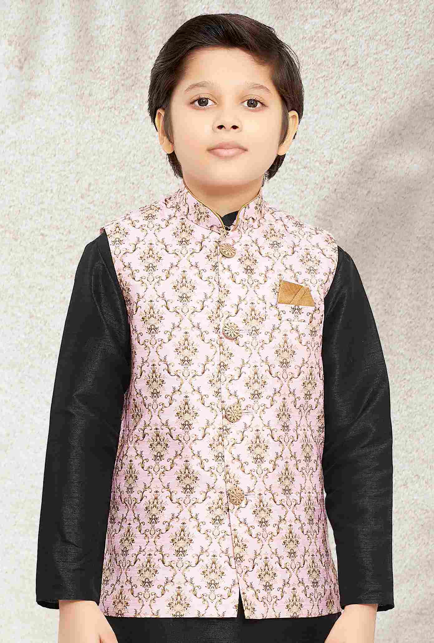 Raivat Ethnic Banarasi Silk Digital Printed Kurta Pajama With Jacket In Light Pink Colour
