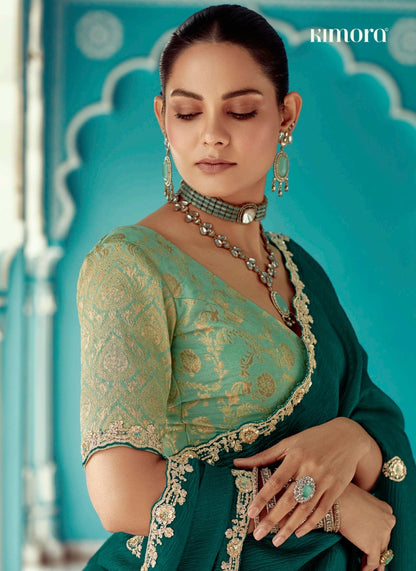 Anaita Emerald Embroidery Work Saree With Jacquard Work Blouse Piece