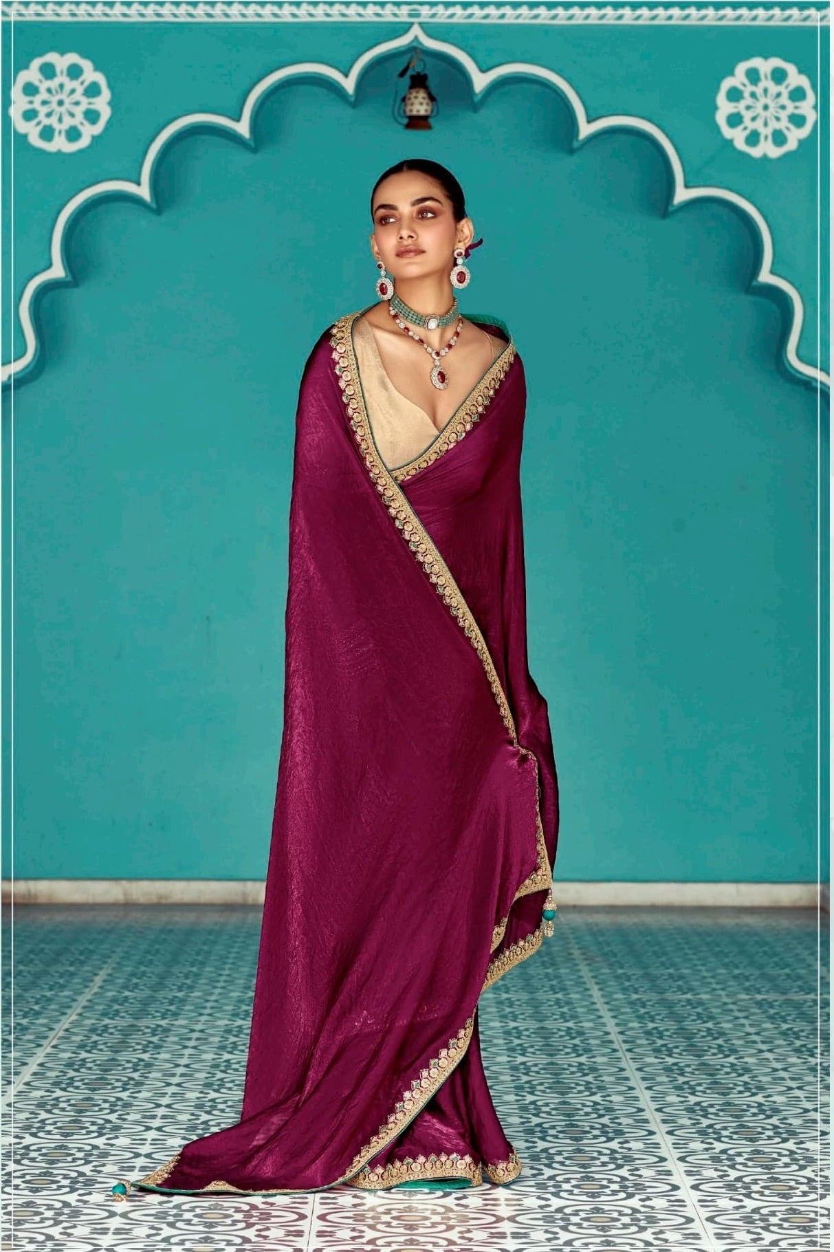 Anaita Maroon Embroidery Work Saree With Jacquard Work Blouse Piece