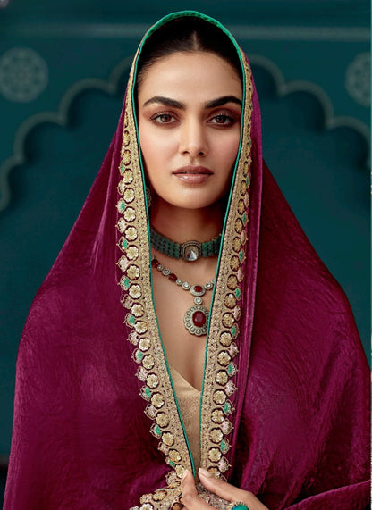 Anaita Maroon Embroidery Work Saree With Jacquard Work Blouse Piece