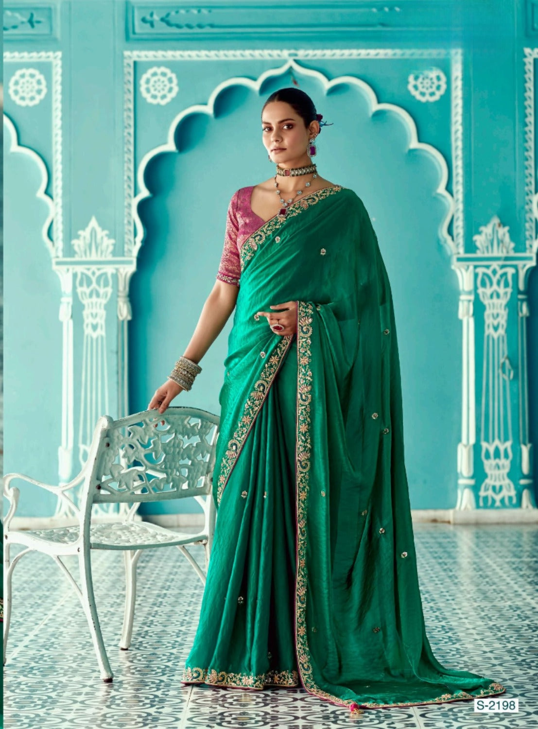 Anaita Dark Green Embroidery Work Saree With Jacquard Work Blouse Piece