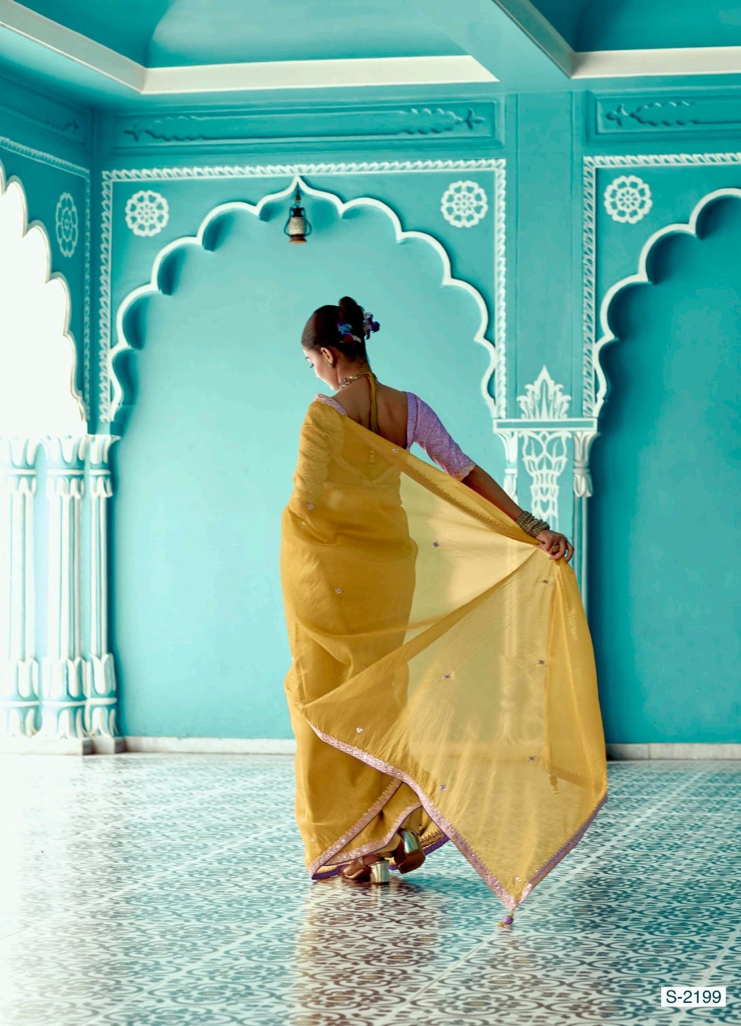 Anaita Yellow Embroidery Work Saree With Jacquard Work Blouse Piece