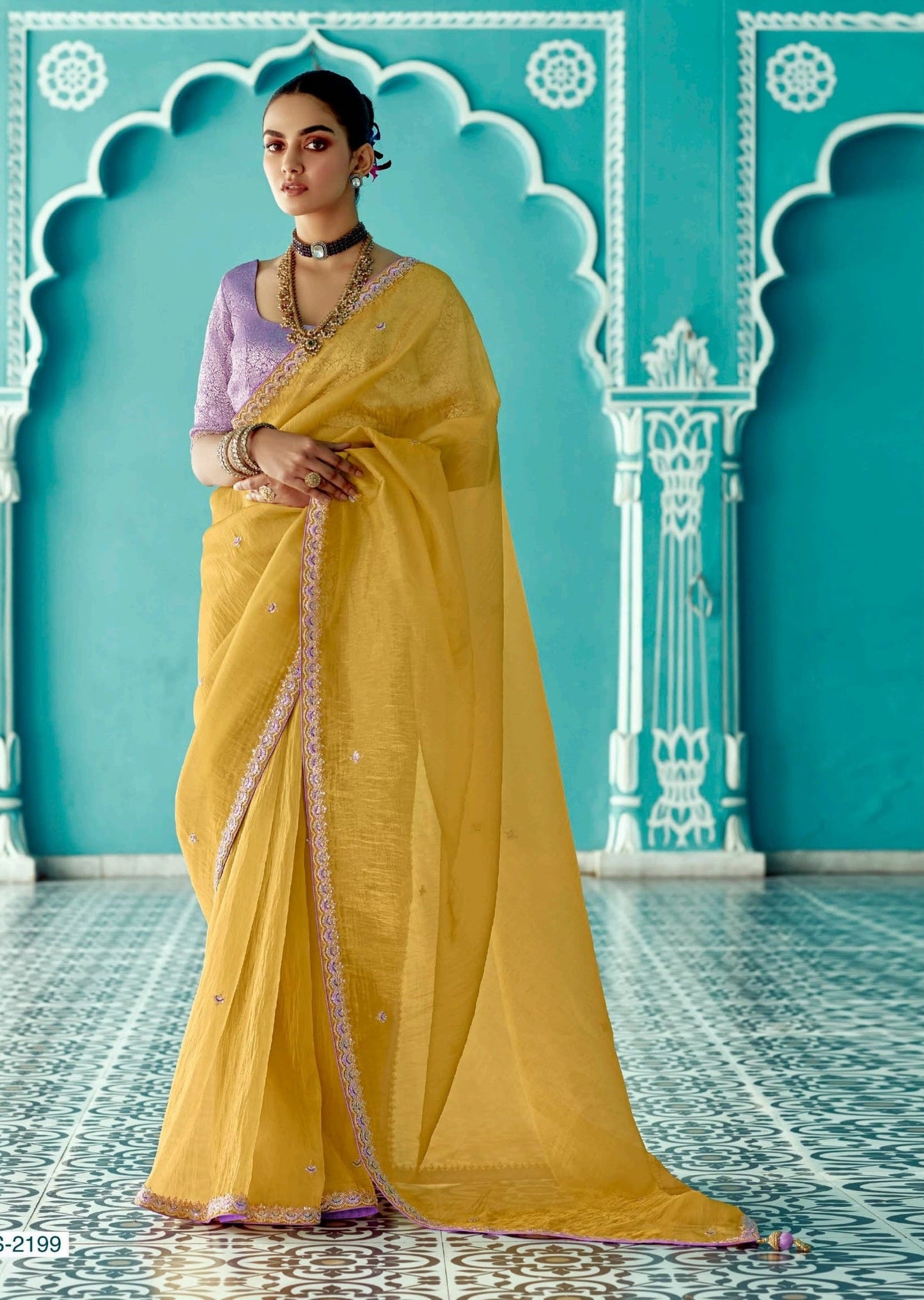Anaita Yellow Embroidery Work Saree With Jacquard Work Blouse Piece
