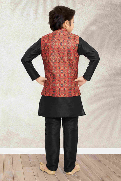 Raivat Ethnic Banarasi Silk Digital Printed Kurta Pajama With Jacket In Maroon Colour