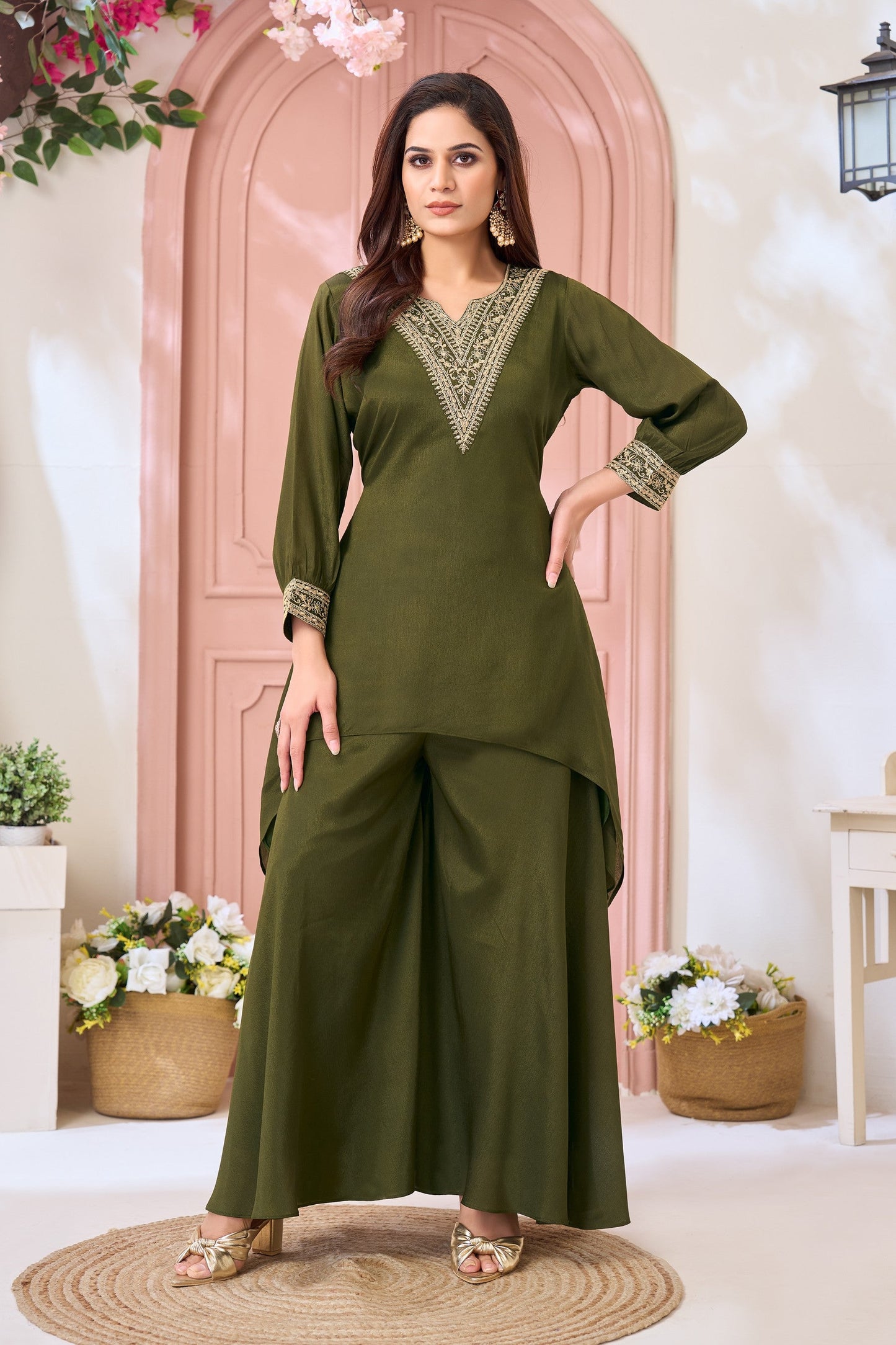 Anaita Mehndi Readymade Suit with Coding Work