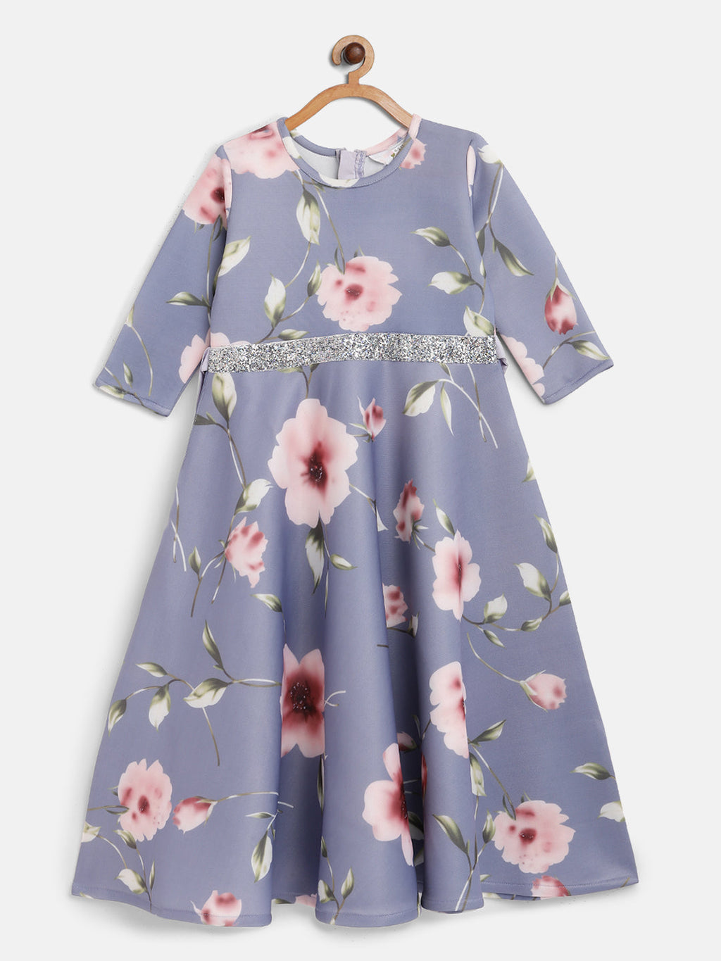 Ahalyaa Girls Light Blue Digital Print Floral Kid's Kurta