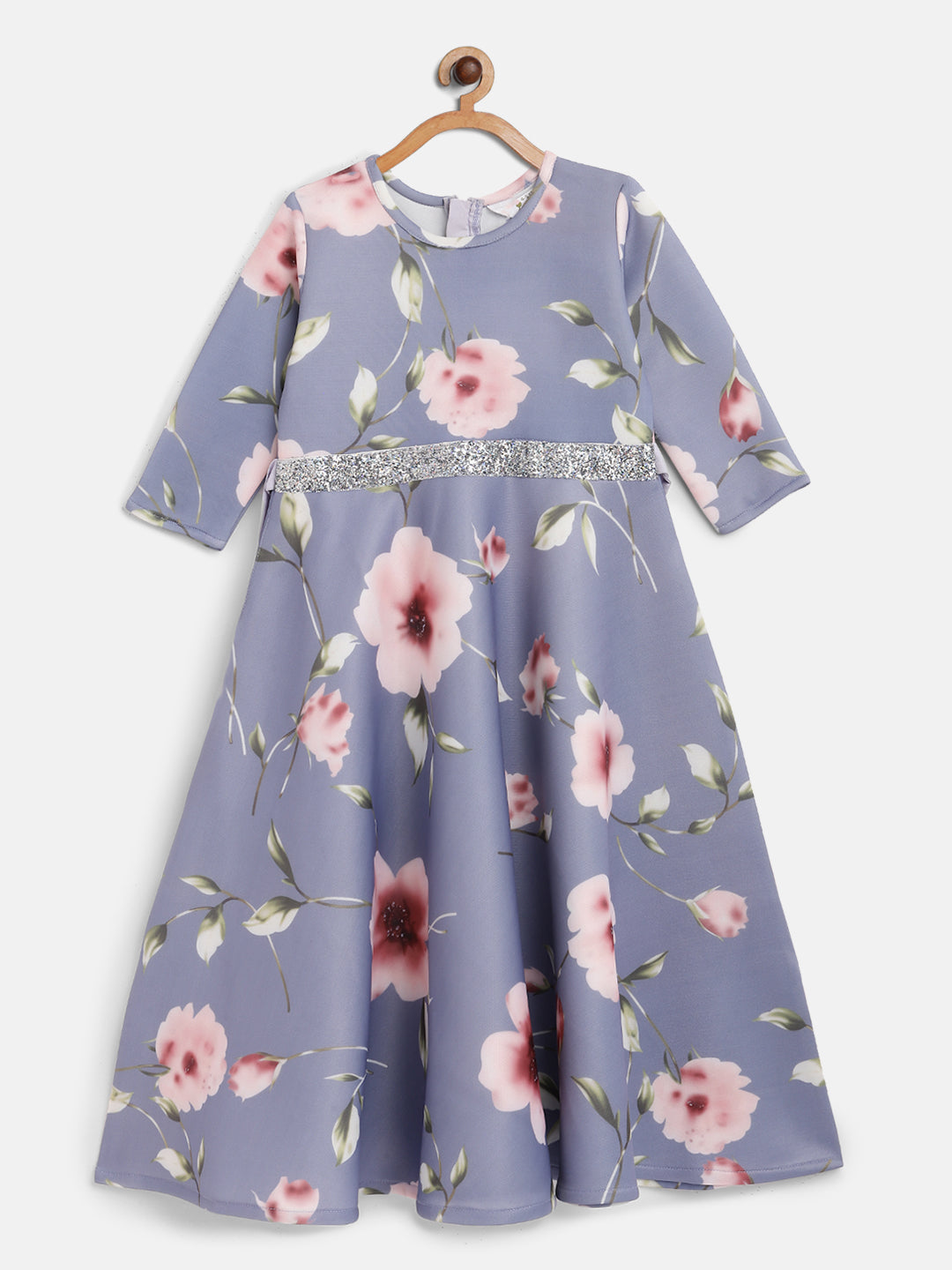 Ahalyaa Girls Light Blue Digital Print Floral Kid's Kurta