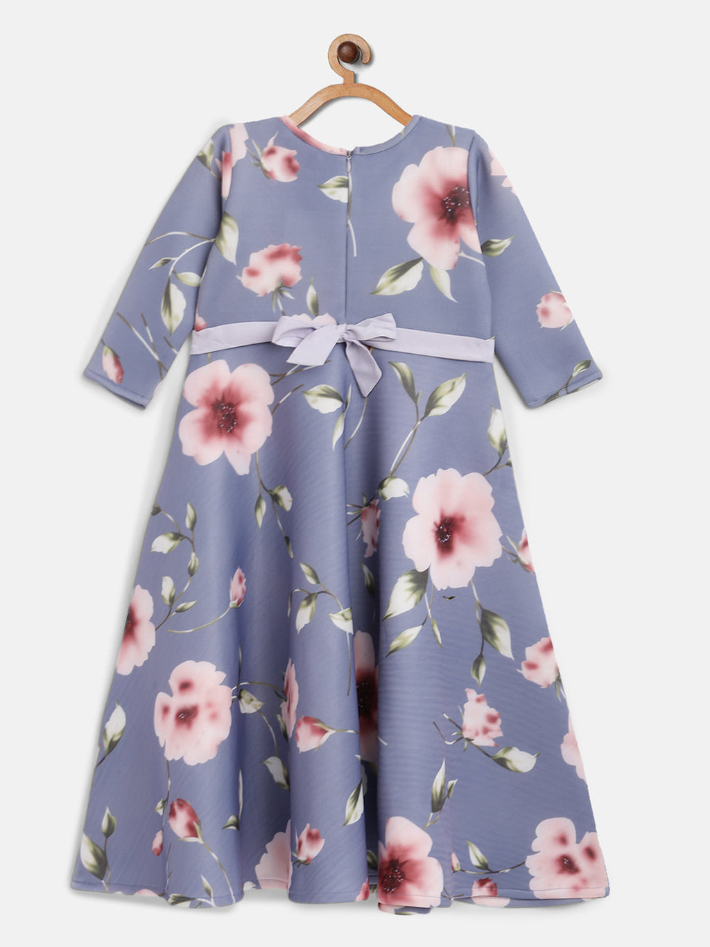 Ahalyaa Girls Light Blue Digital Print Floral Kid's Kurta