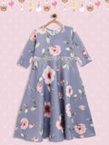 Ahalyaa Girls Light Blue Digital Print Floral Kid's Kurta