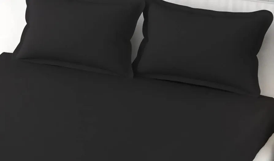 Trance Home Linen 100% Cotton 78x72 inch King Elastic Fitted Bedsheet 400TC Soft Durable Plain with 2 Pillow Covers Colour Black
