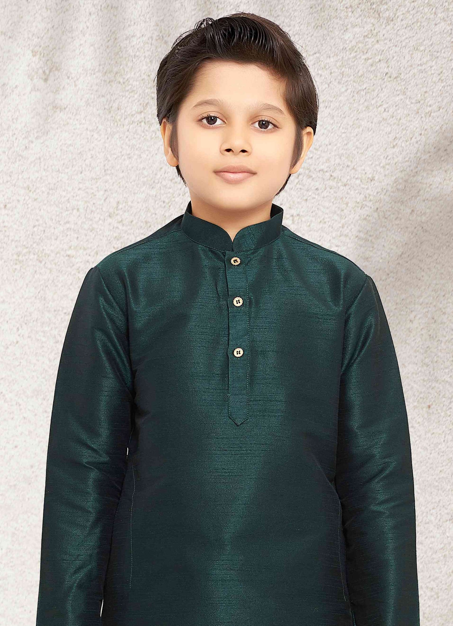 Raivat Ethnic Art Banarasi Silk Kids Kurta Pajama In Green Colour