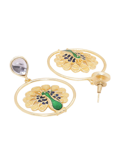 Shoshaa Green Peacock Shaped Drop Earrings