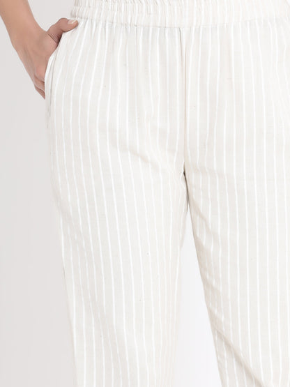 Juniper Women Natural Cotton Flex Striped Slim Fit Pant/Slim Pant