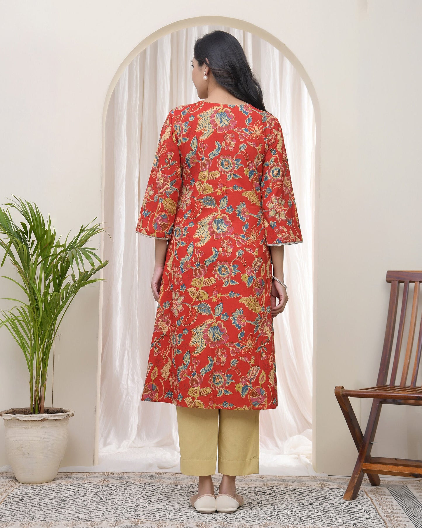 Vaasva Women Red Cotton Angrakha Kurta