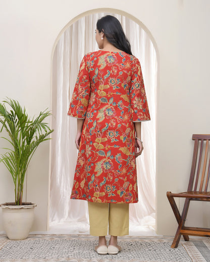 Vaasva Women Red Cotton Angrakha Kurta