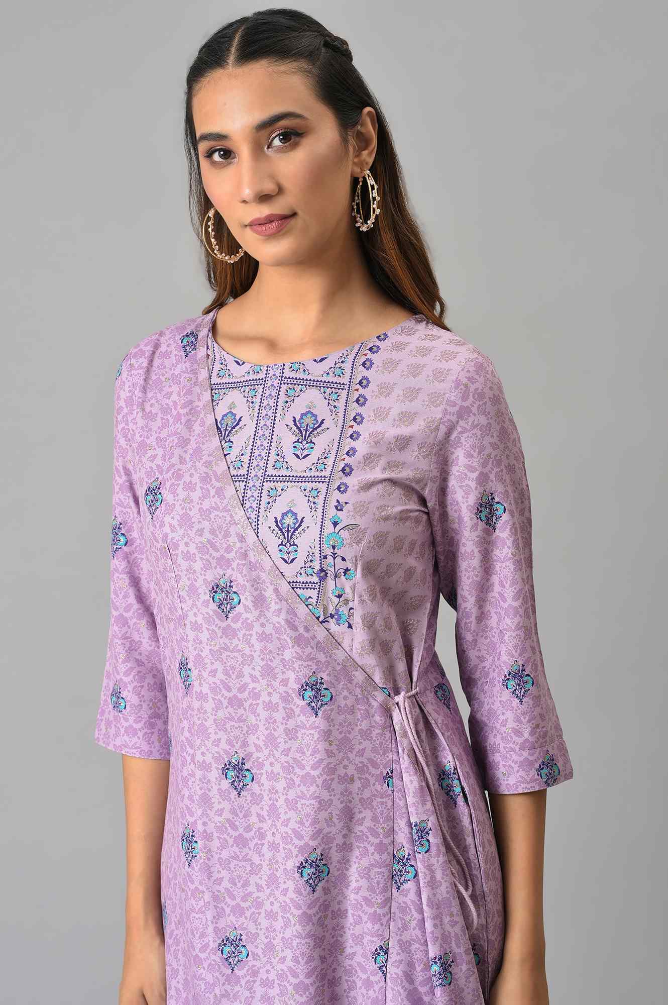 W for Woman Purple Printed Angrakha Jumpsuit