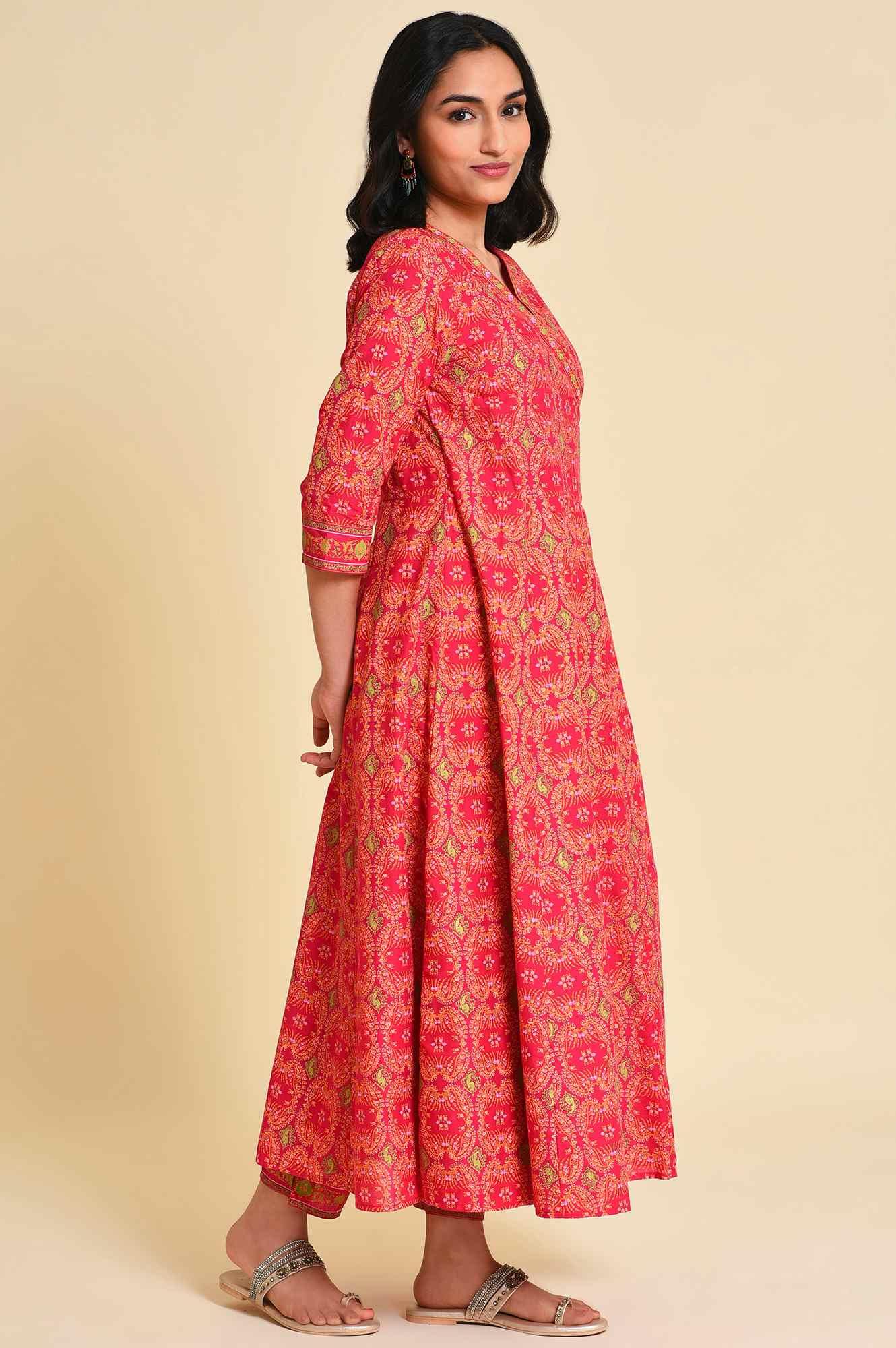 W for Woman Pink Multicolor Printed Angrakha kurta Set