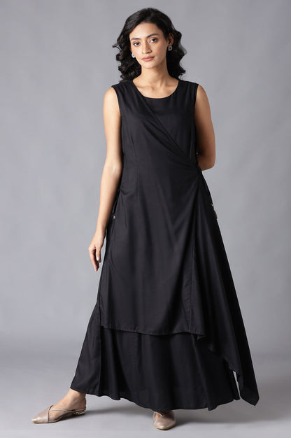 W for Woman Black Angrakha Maxi Dress In Round Neck