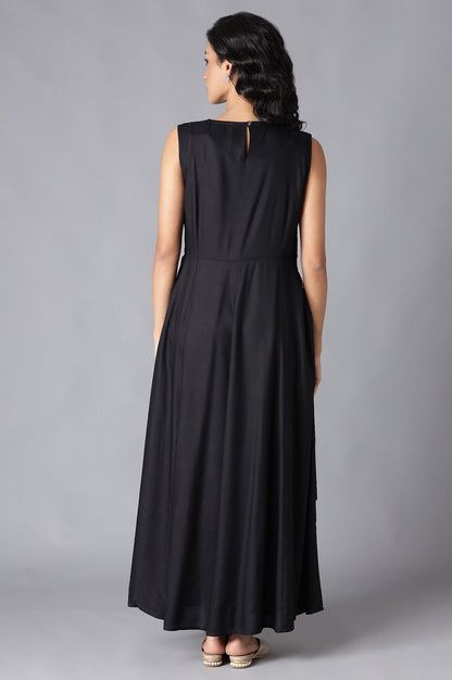 W for Woman Black Angrakha Maxi Dress In Round Neck