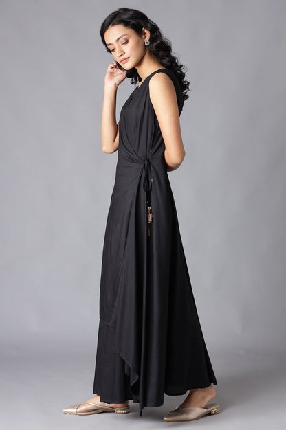 W for Woman Black Angrakha Maxi Dress In Round Neck