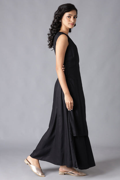 W for Woman Black Angrakha Maxi Dress In Round Neck