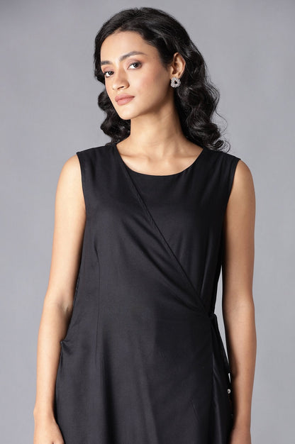 W for Woman Black Angrakha Maxi Dress In Round Neck