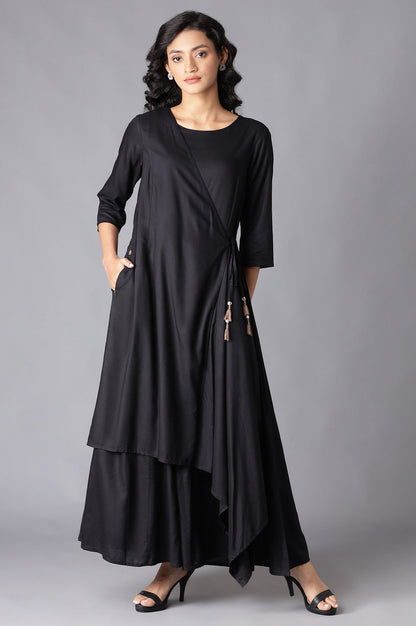 W for Woman Black Angrakha Maxi Dress In Round Neck