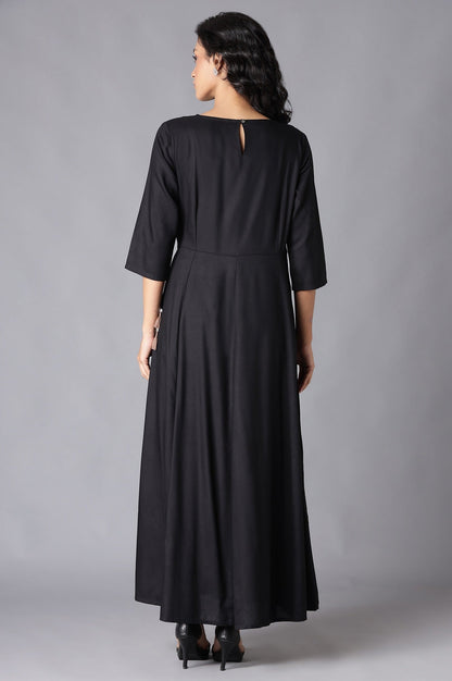 W for Woman Black Angrakha Maxi Dress In Round Neck