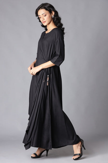 W for Woman Black Angrakha Maxi Dress In Round Neck