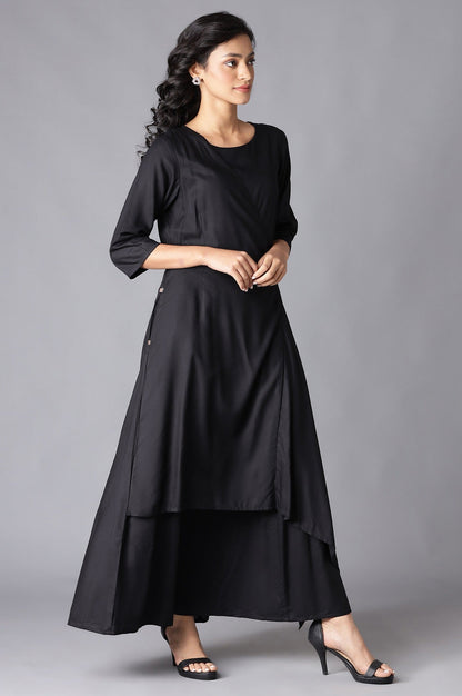 W for Woman Black Angrakha Maxi Dress In Round Neck