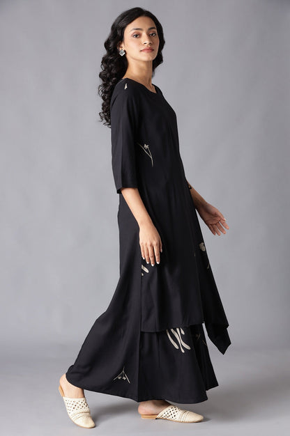 W for Woman Black Angrakha Jumpsuit in Round Neck