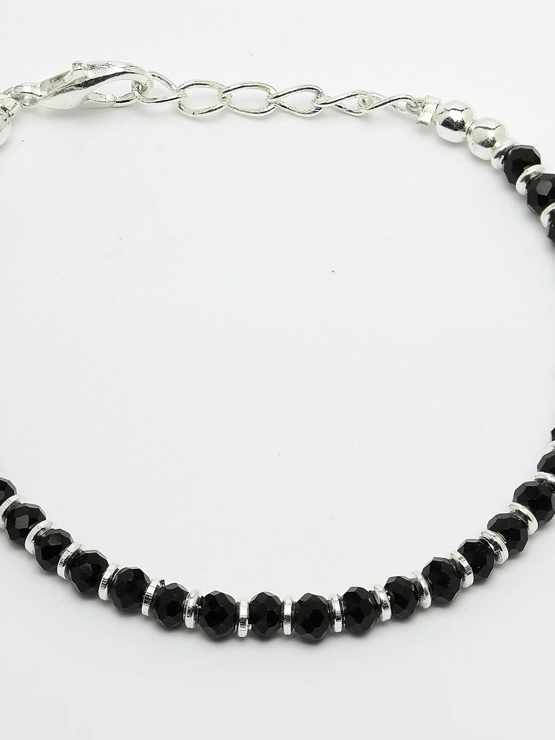 NVR Women Silver Plated Black Beaded Adjustable Rakhi With Roli Chawal