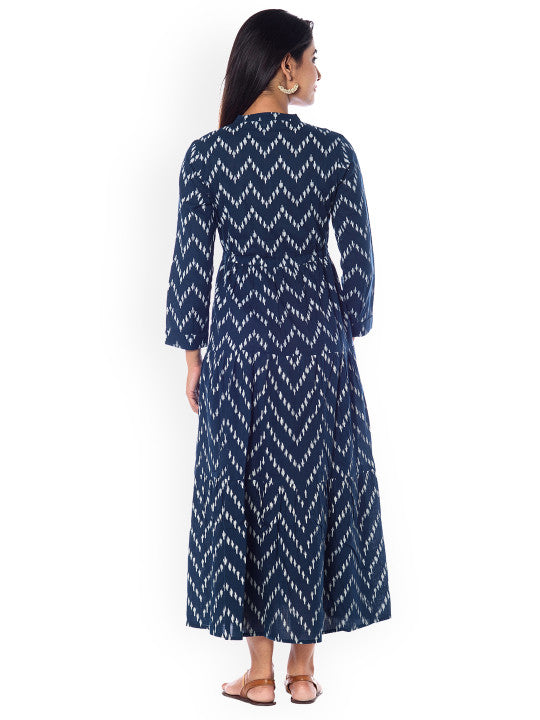 Anayna Women Blue Printed Fit and Flare Dress