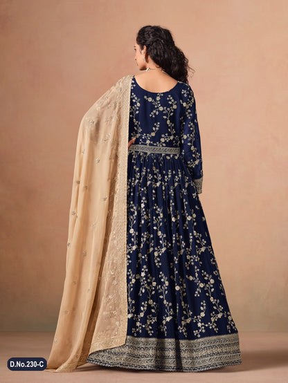 Anaita Navy Blue Faux Georgette Jacquard Embroidered Work Anarkali Suit