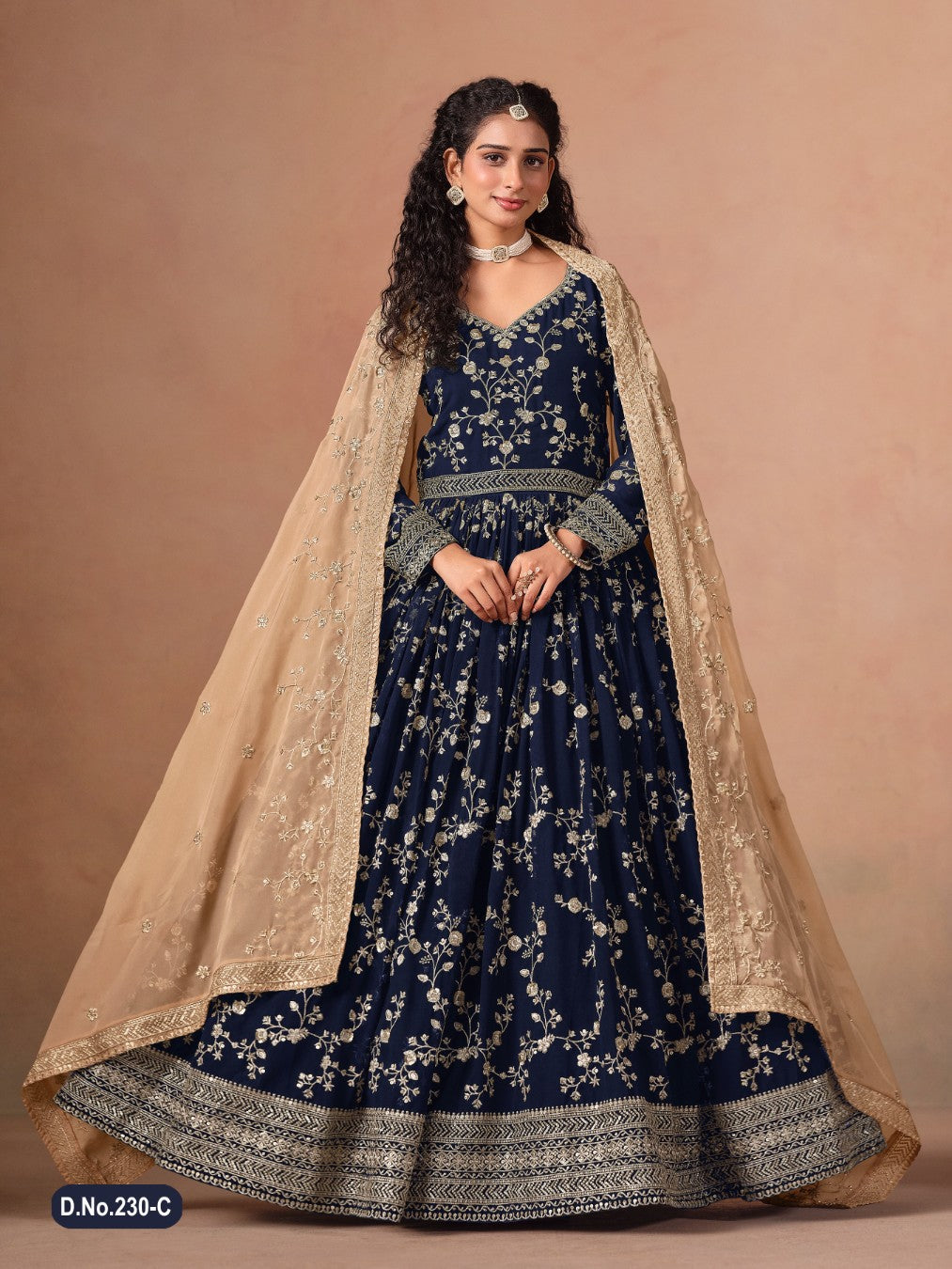 Anaita Navy Blue Faux Georgette Jacquard Embroidered Work Anarkali Suit