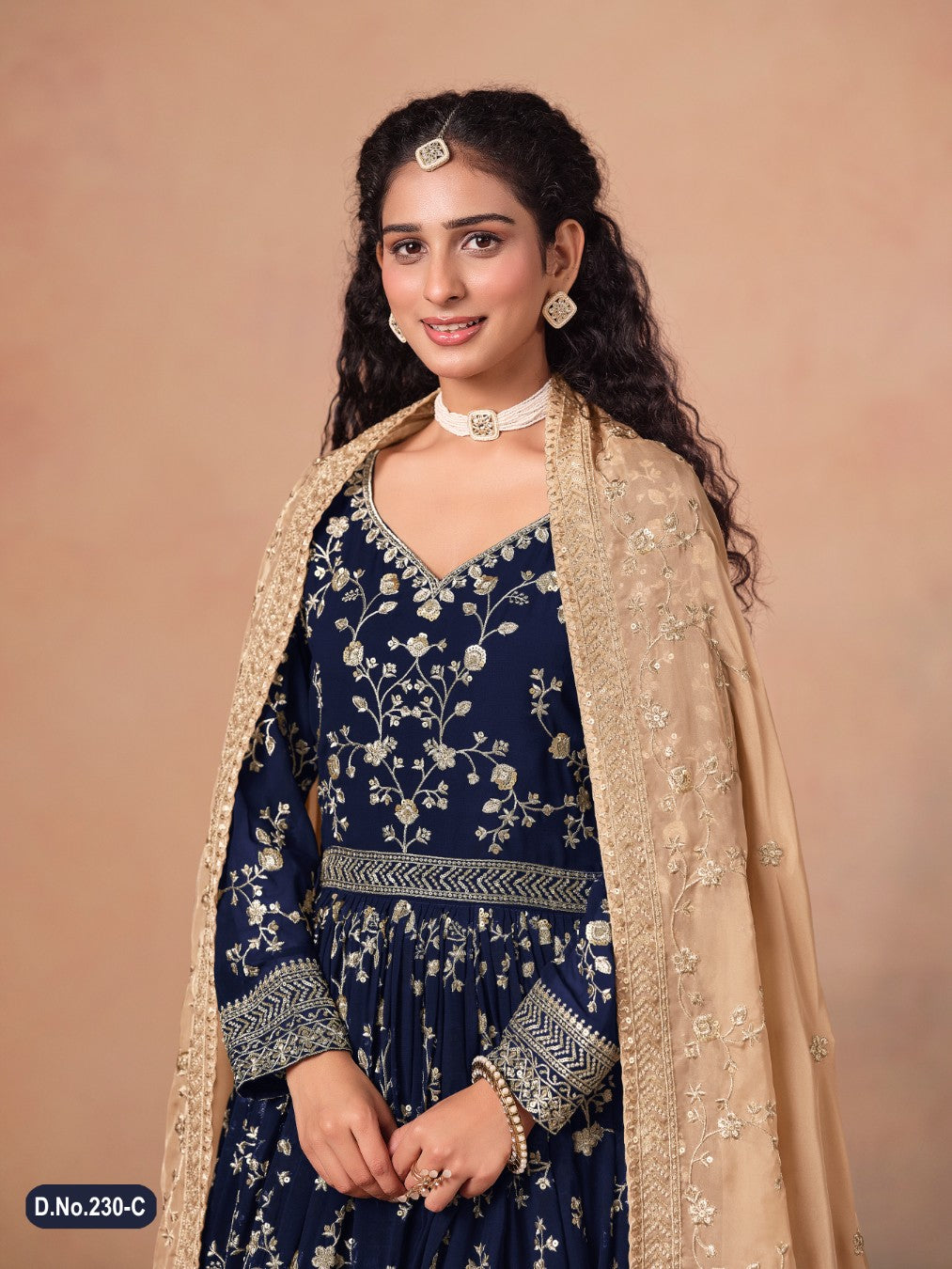 Anaita Navy Blue Faux Georgette Jacquard Embroidered Work Anarkali Suit